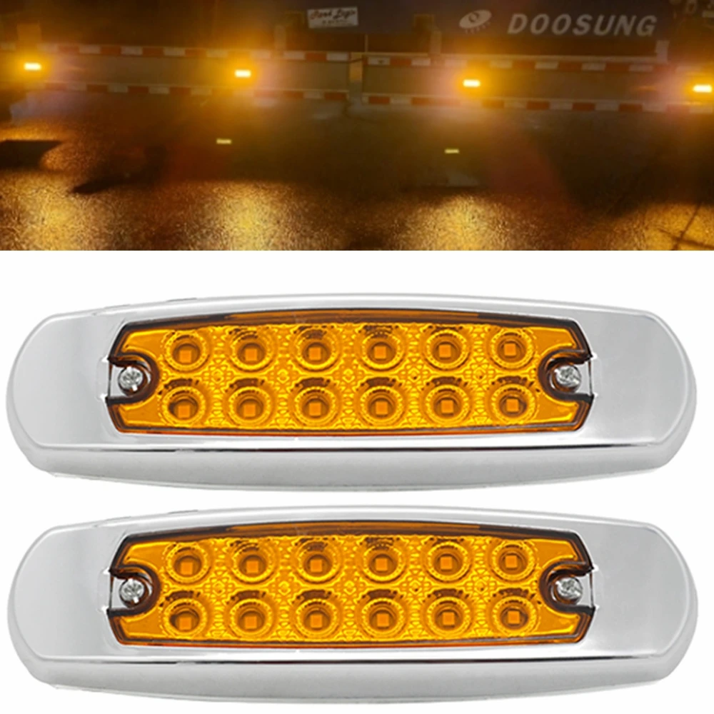 12 LEDs Car Side Marker Lights Clearance Lamp for 24V Automobiles Truck Trailer Red Yellow White