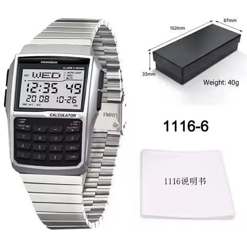 Premium Luxury Stainless Steel Band Men's Watch Calculator Watch Multi-functional LED Watch Computer Style