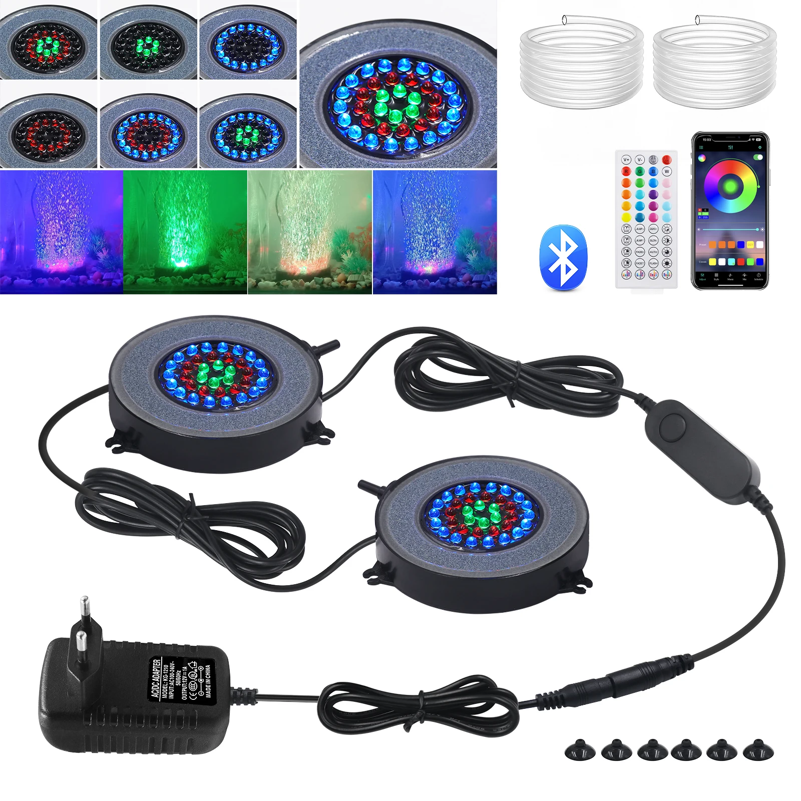 

RGB светодиодный аквариумный воздушный диск пузырьковый светильник барботер для аквариума 36 светодиодов IP68 подводная лампа с 24 клавишами 40 клавиш пульт дистанционного управления