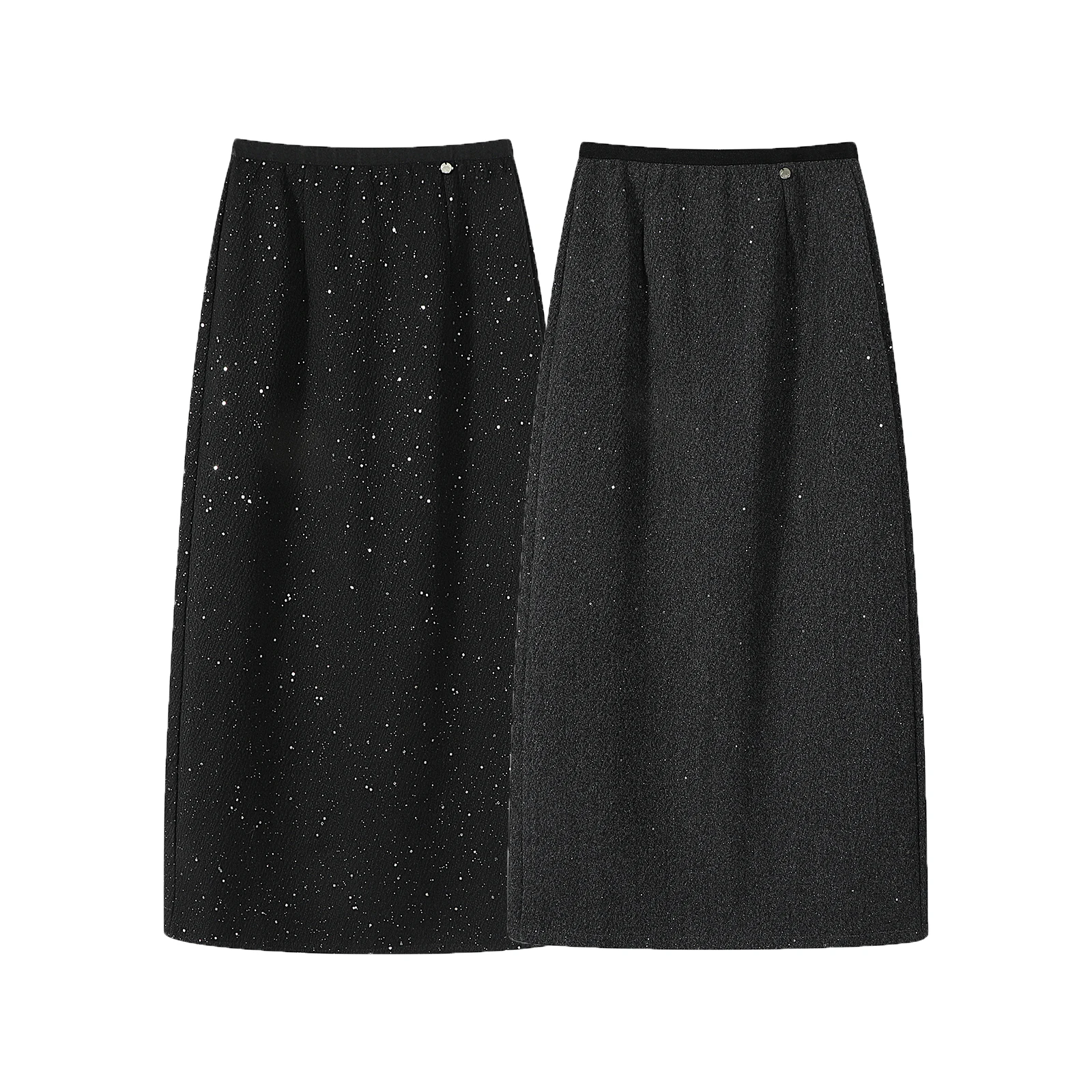 

Autumn Winter Vintage Woolen Sequined Women's A-line Wrap Skirt 2025 New High Waist Back Split Zipper Office Sheath Skirt Female