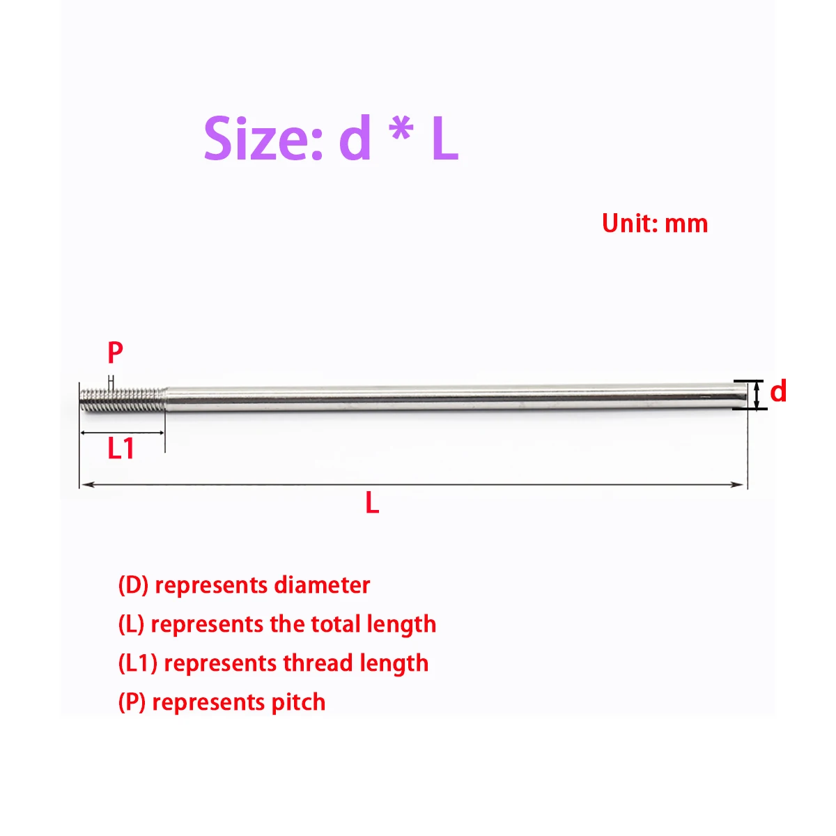 

M18 M20 Stainless Steel 304 Thick Rod Single Head Screw Headless Pull Rod Extended Threaded Rod