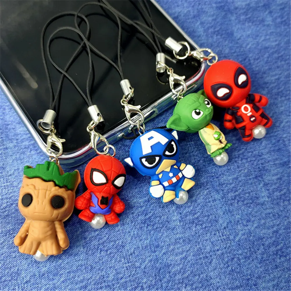 1 шт., Человек-паук, Дэдпул, йода, groot, супергерой, 3D фокусная бусина, силиконовый брелок-подвеска для телефона