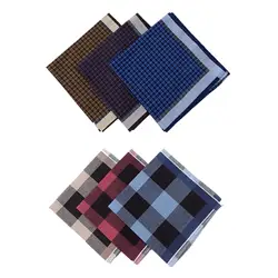 6 Pieces Plaid Handkerchief Comfortable Hankies 40cmx40cm for Formal Grooms