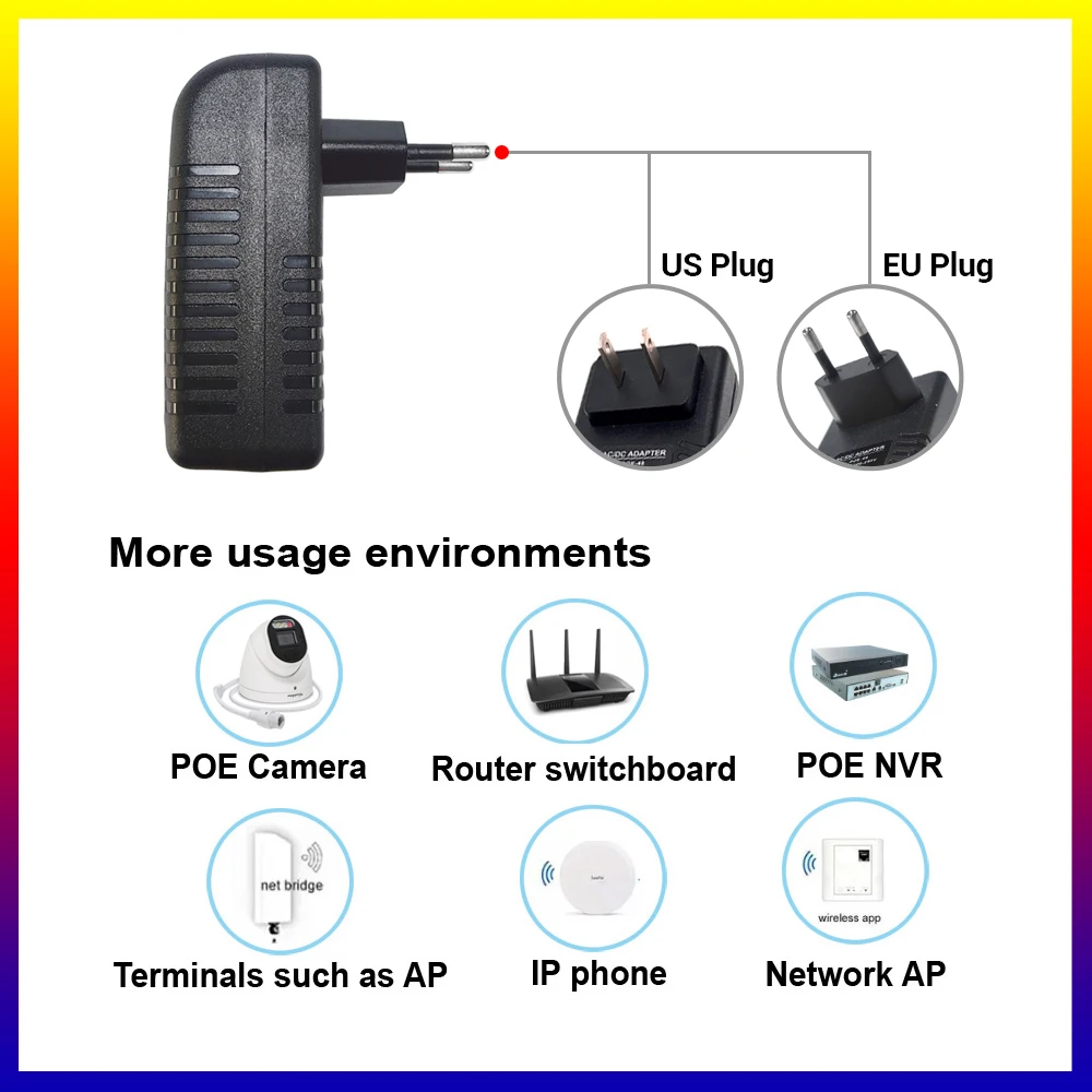 CCTV Security Surveillance POE Power Supply Adapter 48V 0.5A EU/US Plug for Injector Ethernet IP Camera NVR Router POE Switch