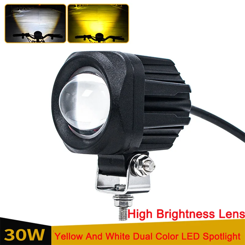 

30W LED Off-Road Light,Dual Color (White/Yellow), 12V-48V Waterproof Spot/Fog Light for Motorcycle ATV UTV SUV Truck 4x4 Marine