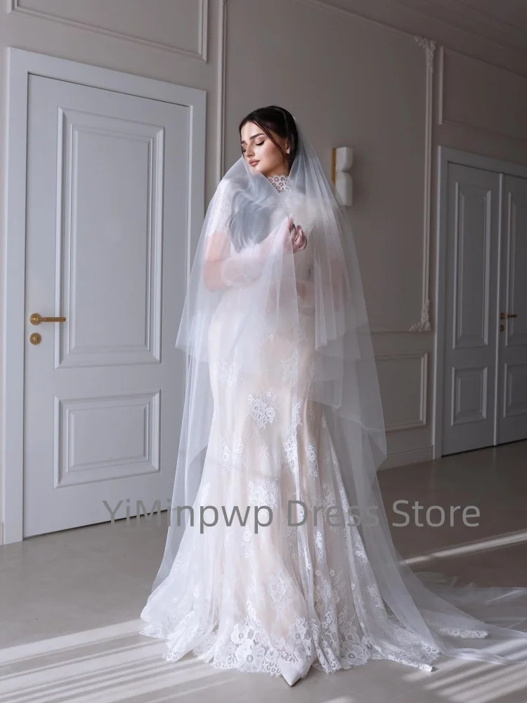 Lace Wedding Dress High Neck Short Sleeves Mermaid for Women Bridal Gowns Unique Bride Dresses Customized vestidos de novia