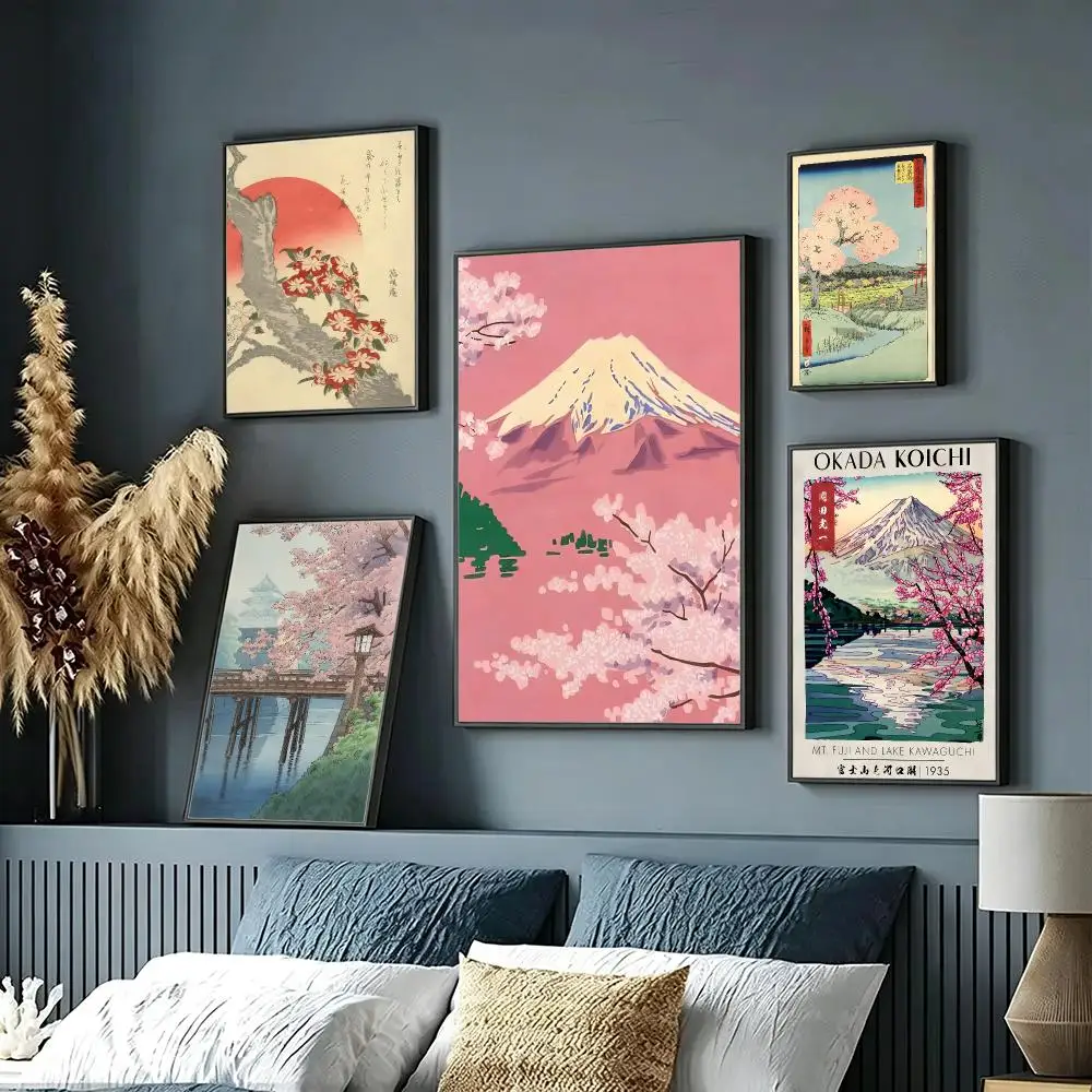art Ukiyo-e Cherry Blossom Poster Wall Posters Self-Adhesive Wall Stickers Home Decoration for Bedroom Living Room