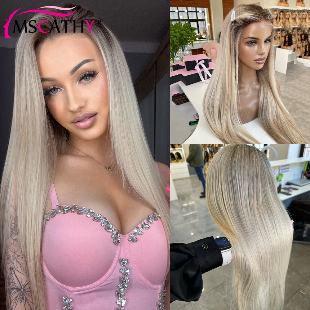 

Glueless Remy Human Hair Cream Blonde Color Wig Preplucked 200 Density Ombre Ash Transparent 5X5 Lace Closure Wigs Ready To Wear