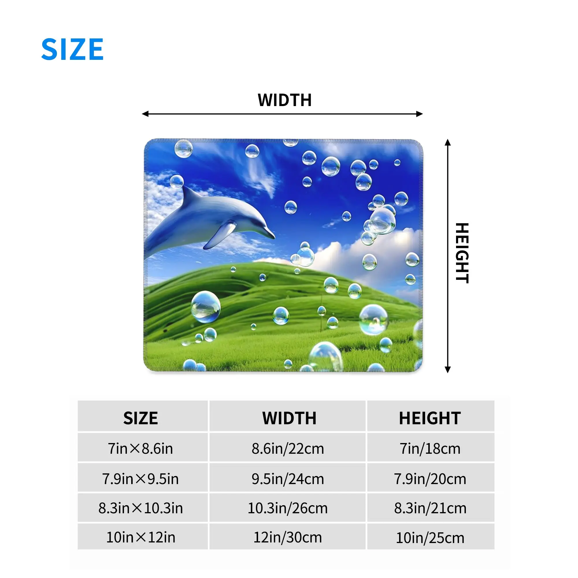 Frutiger Aero Dolphin Meadow with Bubbles and Mountains and Sky Mouse Pad Computer Keyboard Mouse Mat Laptop Desk Mat Table Mats