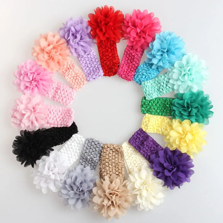 Copricapo per bambini fasce per fiori in Chiffon fatte a mano fascia per capelli per bambini fascia per capelli lavorata a maglia per bambini