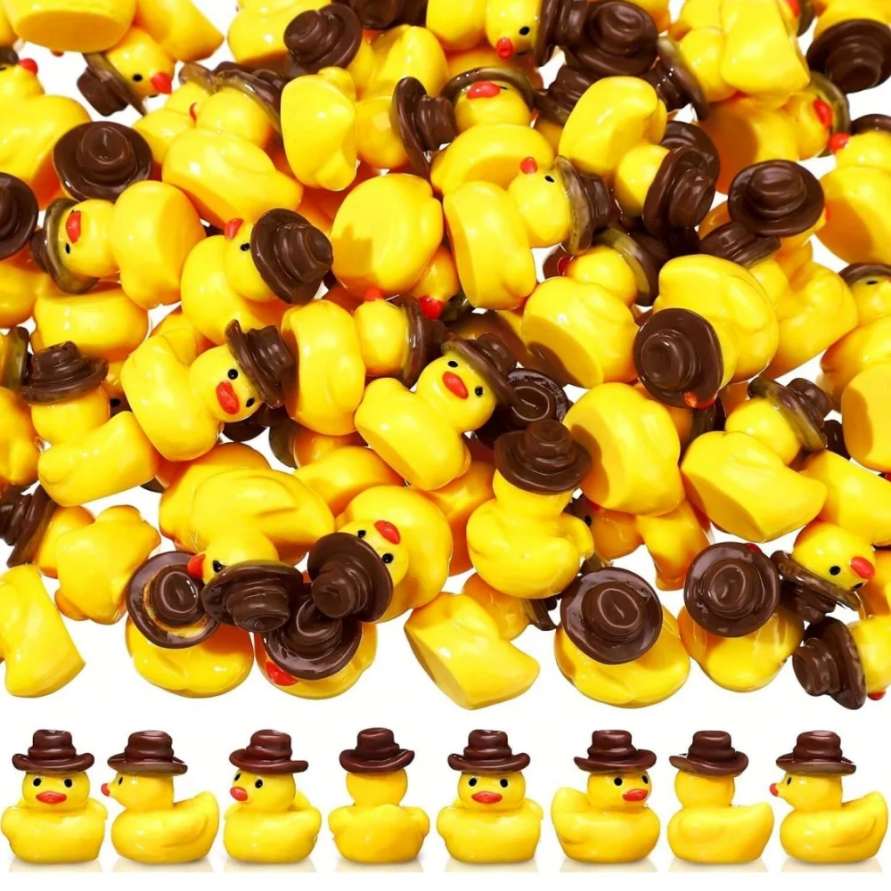 50Pcs Mini Resin Cowboy Ducks Duckies Figurine with Cowboy Hat for DIY Garden Landscape Garden Aquarium Decor Party, Ideal for Pa