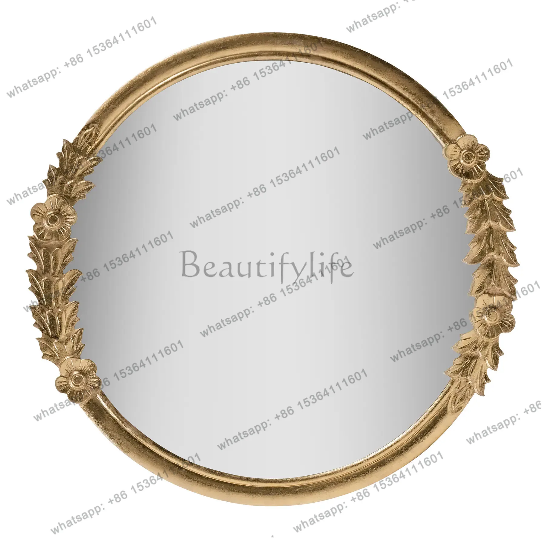 American Carved Round Makeup Mirror Vintage European Wall Mounted Dresser Mirror