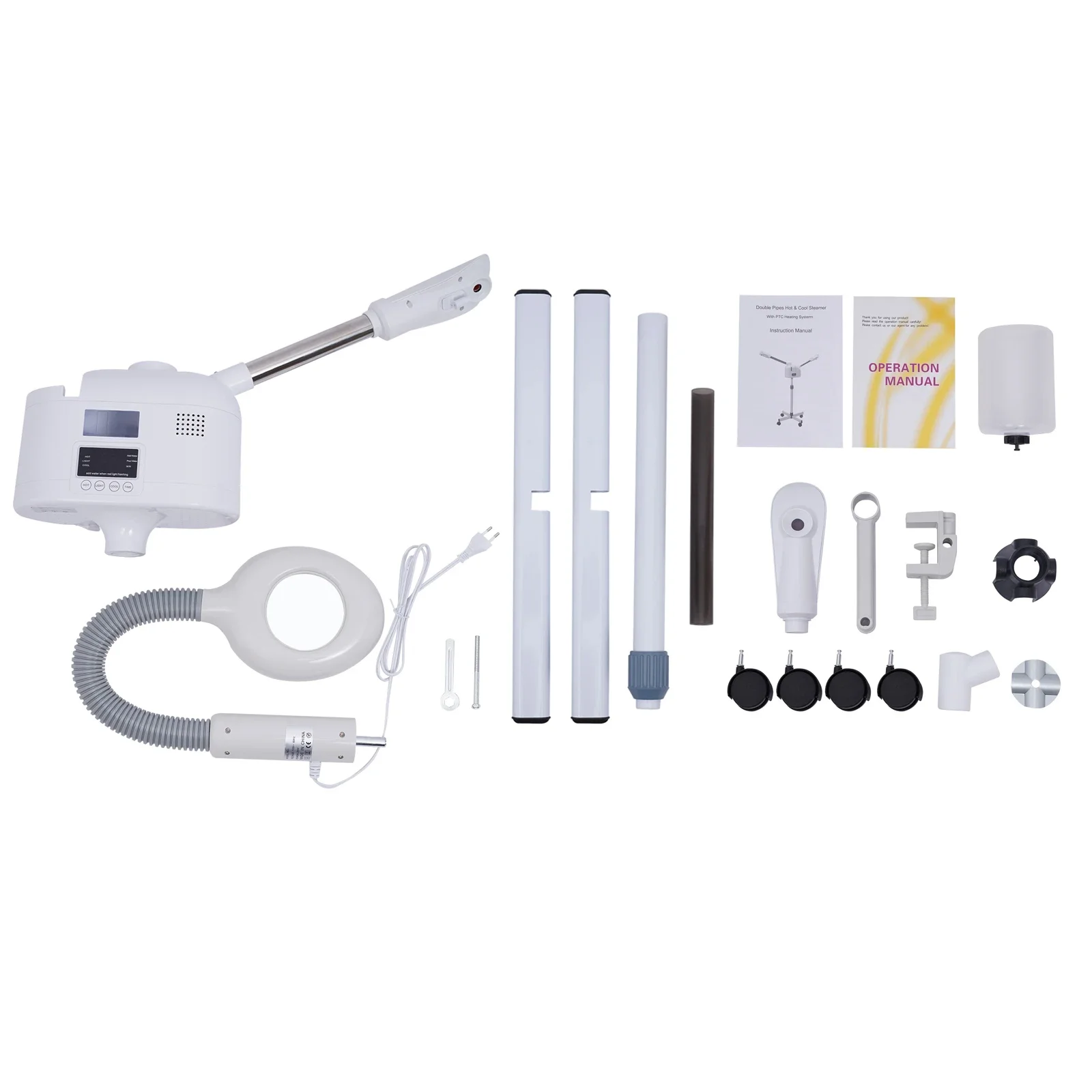 Professional 3 in 1 Facial Steamer Beautician Steamer Deep Cleaning w/Hot and Cold Nozzle LED Magnifying Lamp Salon Spa