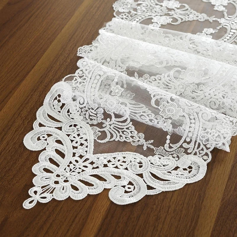 

European tulle embroidered white and champagne gold Table runner desk piano fireplace frame cover Christmas wedding decoration