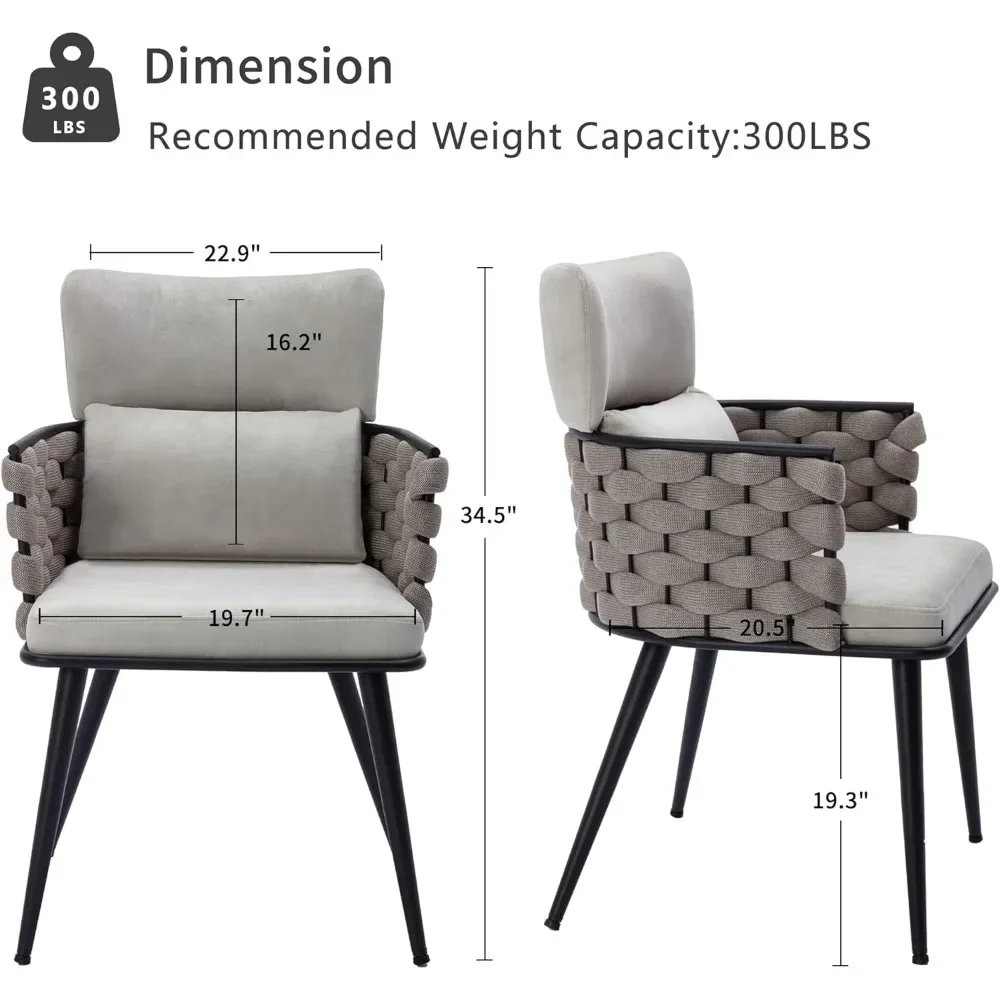 Moderne Eetkamerstoelen Uit Het Midden Van De Eeuw, Set Van 2 Handgemaakte Geweven Keukenstoelen, Gestoffeerde Fluwelen Eetkamerstoelen Met Metalen Poten