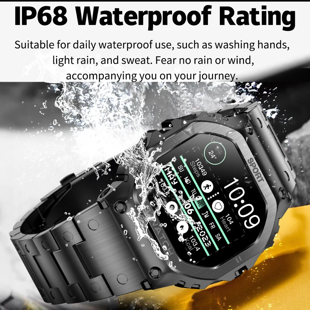 Умные часы для улицы, спортивные мужские умные часы с синим зубом, водонепроницаемые, 128 м, память, музыка, монитор здоровья сна, напоминание о информации