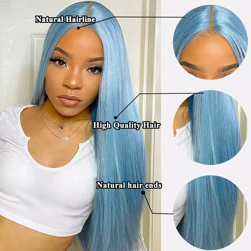 Synthetic Hair Wigs Blue Colored Lace Front Wigs For Women 13x6 Straight Light Blue Brazilian 13x4 Transparent Lace Frontal Wig