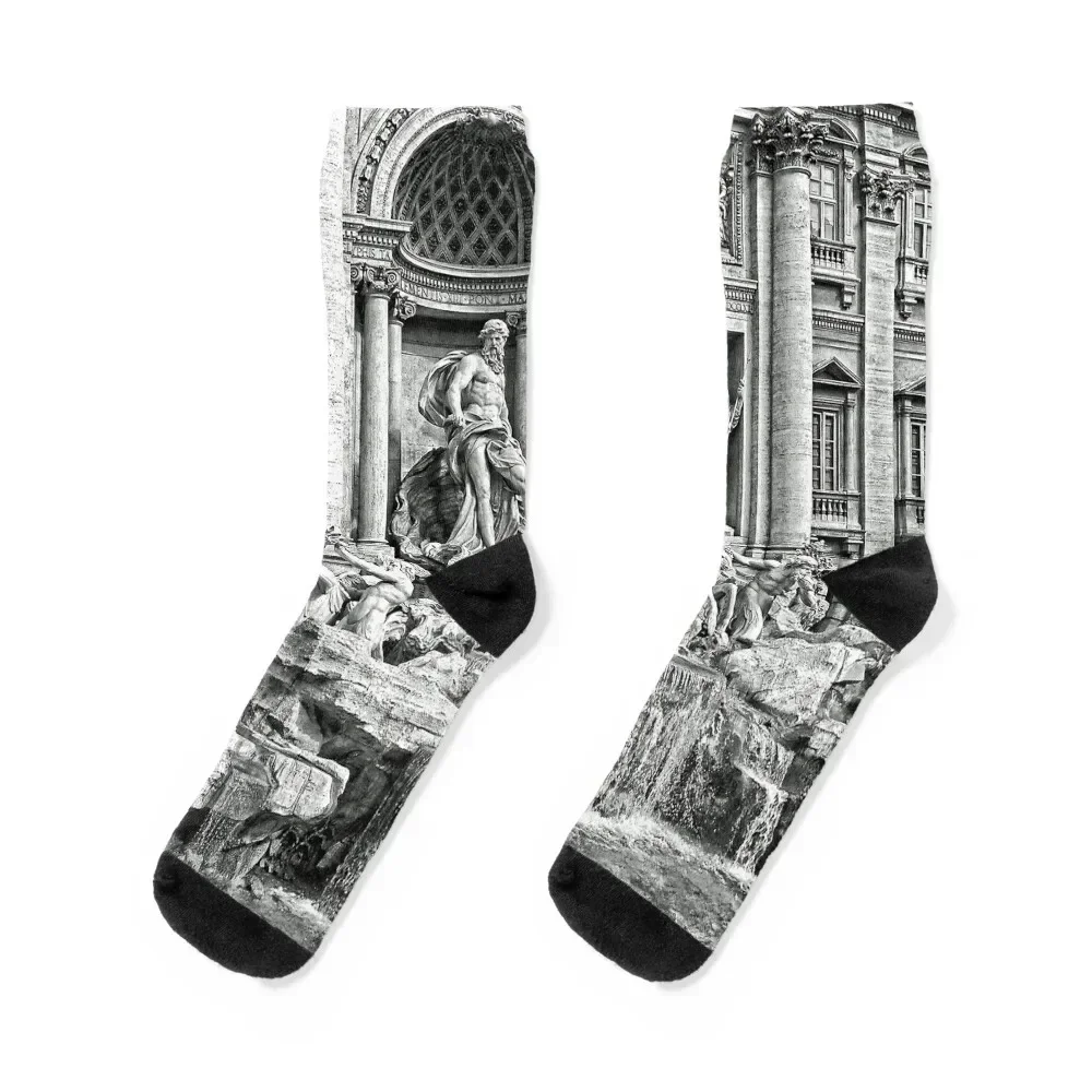 

Trevi Fountain B&W Socks winter thermal sports and leisure professional running custom sports Socks For Women Men's