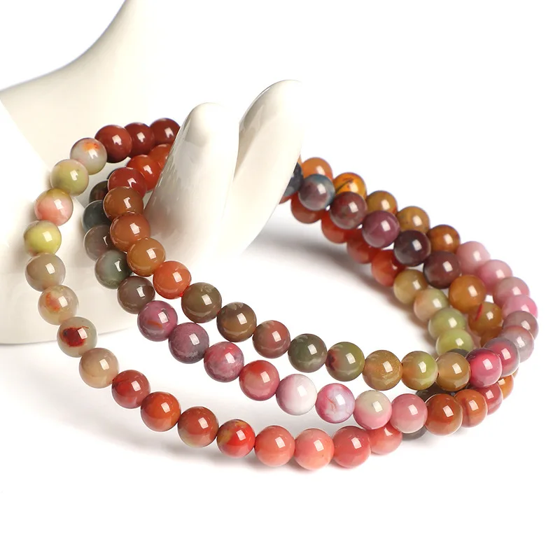 

Natural Liangshan Women's Colorful South Red Multi-Circle Yanyuan Agate Bracelet round Beads Orname