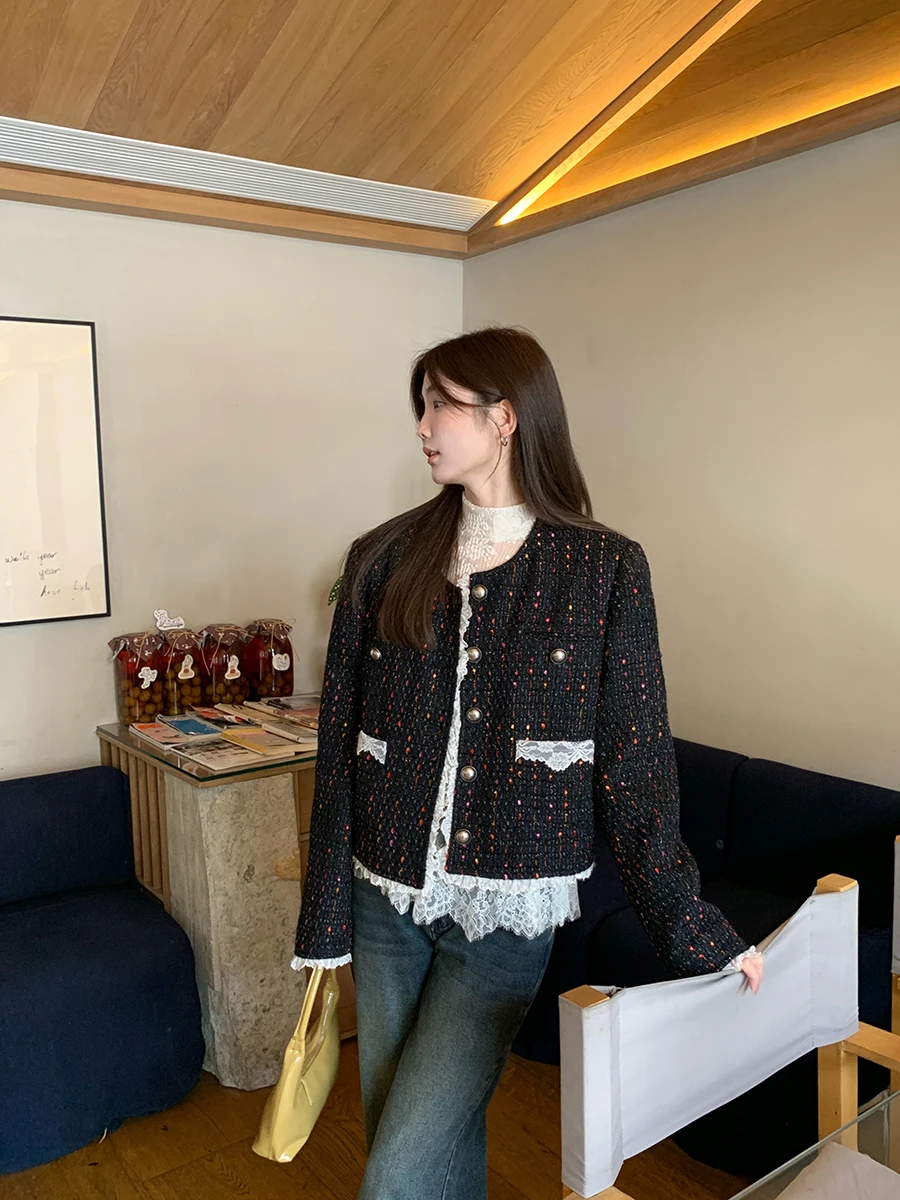 Casaco Curto Estilo G com Fraância Leve para Mulheres, Preto, Nova Chegada de Outono/Inverno, Único e Super Fofo