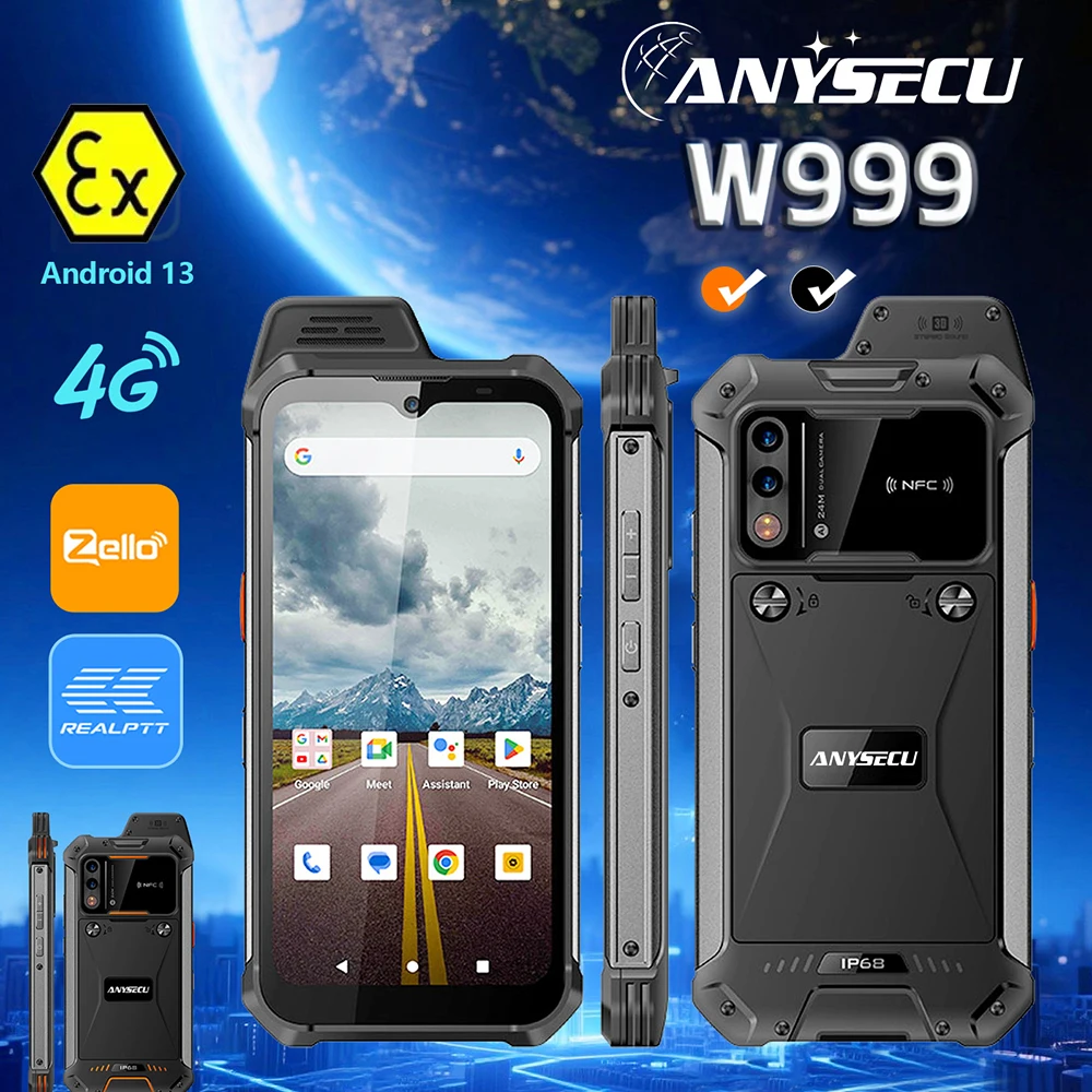 

UNIWA W999 Andriod 13 4G Сетевое радио Прочная водонепроницаемая рация POC 6,3 дюйма FHD с мобильным телефоном WIFI NFC ATEX