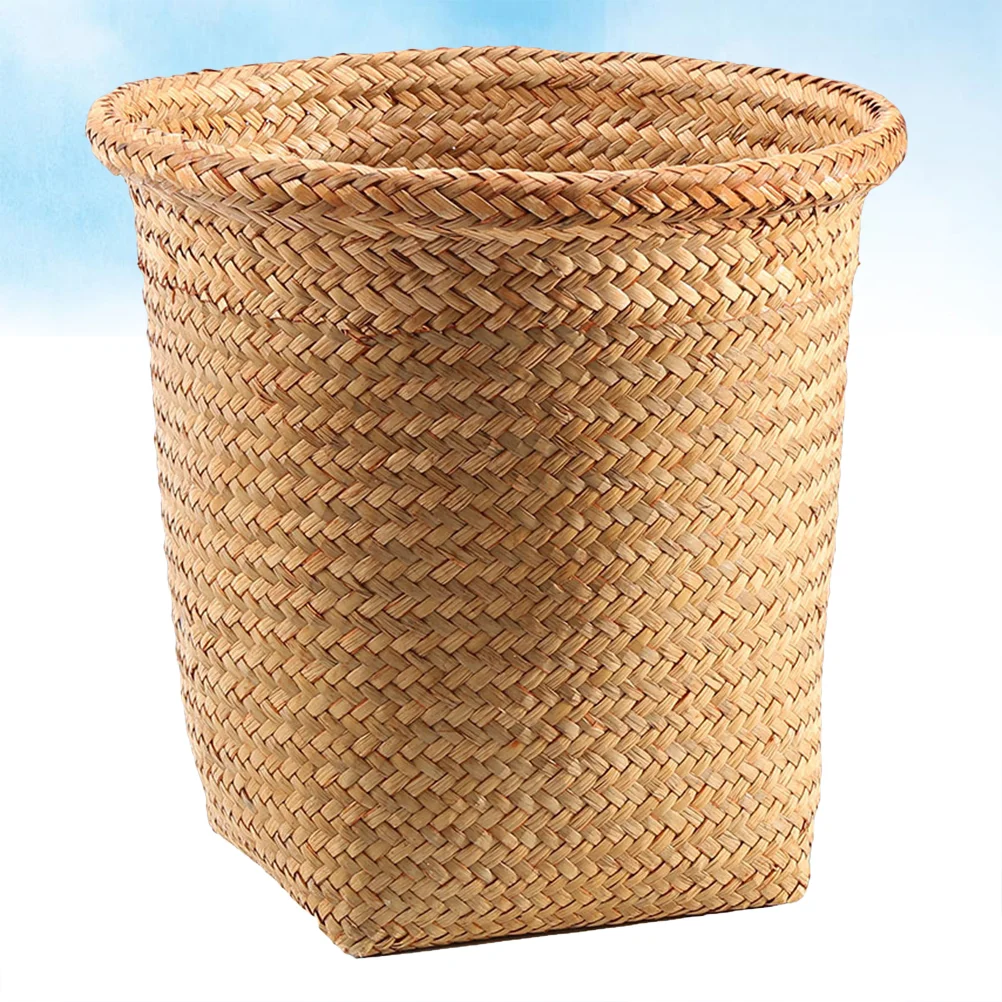 Natural Round Straw Basket Creative Storage Organizer Laundry Storage Bucket (Small Size)