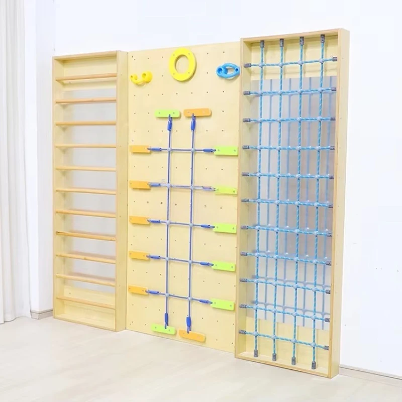 Kids Sensory Room Equipment Indoor Rock Rope Climbing Wall Wooden with Mirror