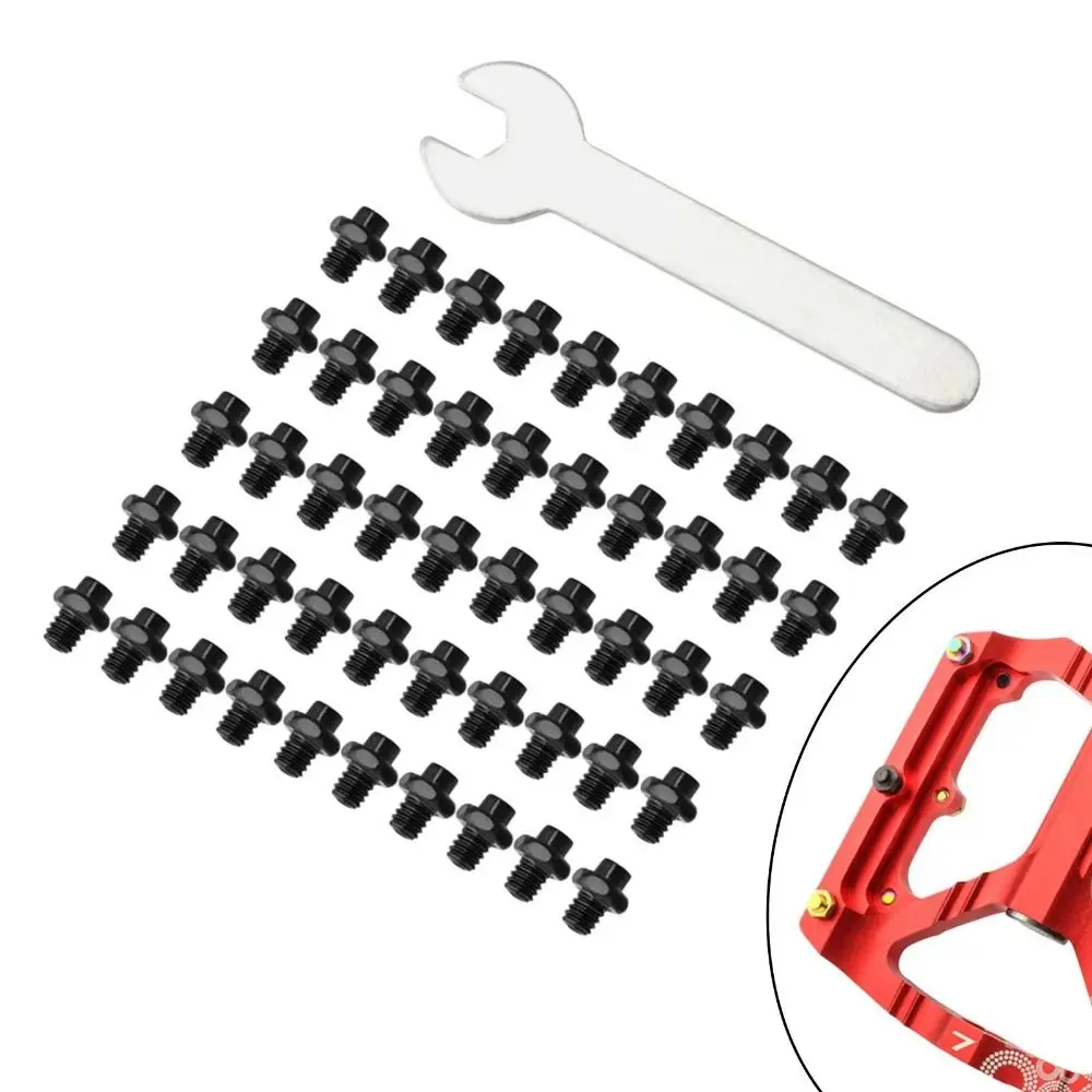 50Pcs M4 Bicycle Pedal Screw with Wrench Ultralight Bicycle Pedal Studs Vacuum Coating Stainless Steel Bicycle Accessories MTB