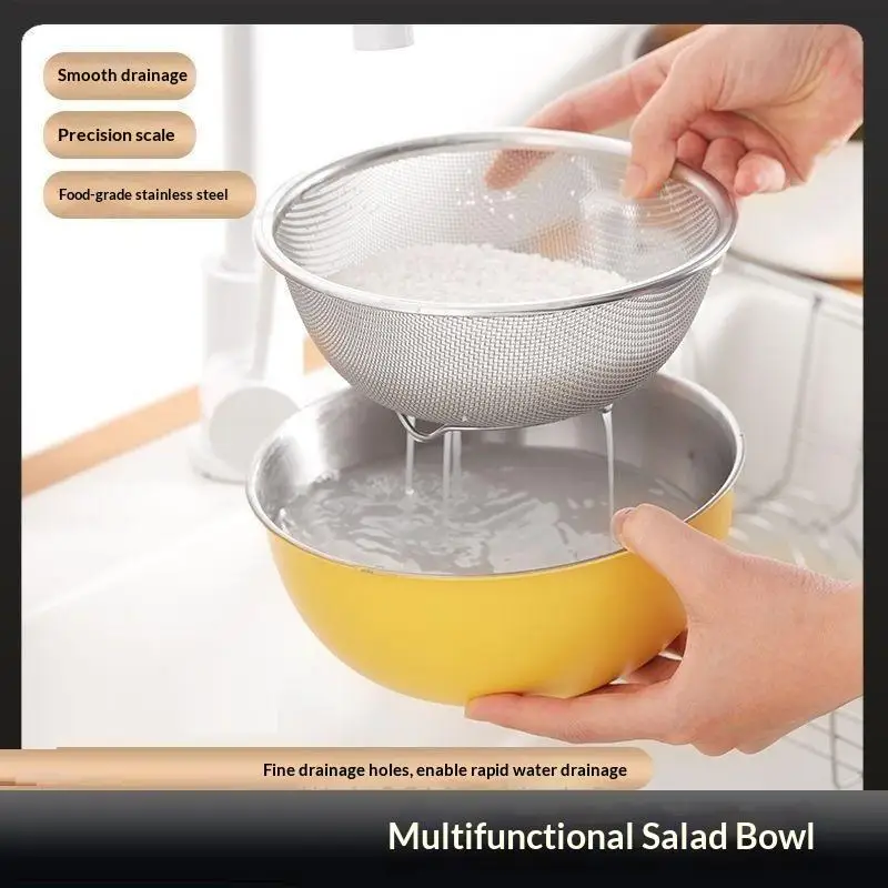 Stainless Steel Mixing Bowl with Graduated Scale Dishwasher Safe Anti-Slip Bottom for Kitchen Salad Dough Kneading Baking