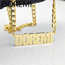 DOREMI Big Pendant Custom Letters Personlized 5mm Thick Cuban Chain Name Necklace