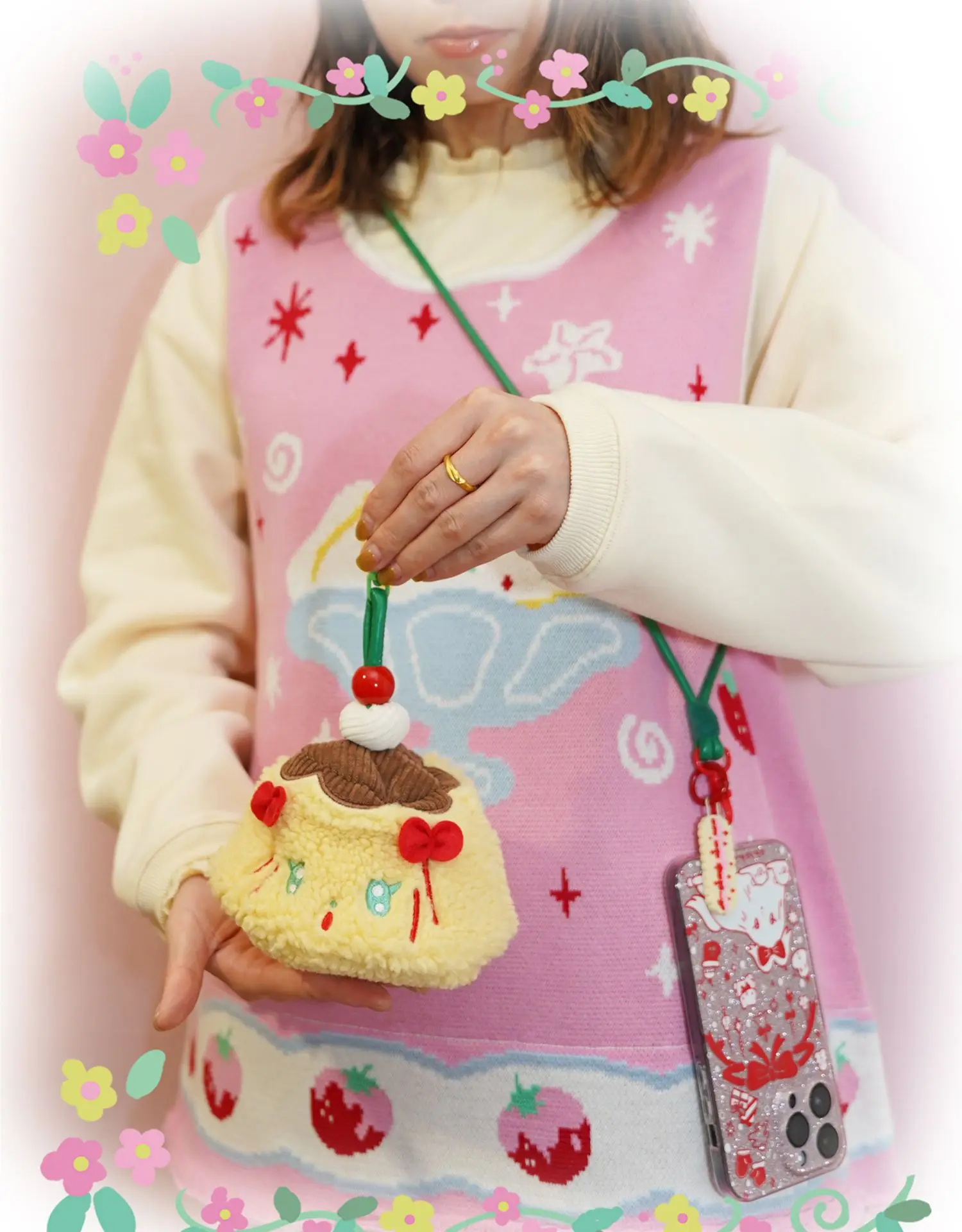 Original Design Plush Pudding Zipper Embroidered Change Lipstick Key Parcel Messenger Hook LOLITA Bag