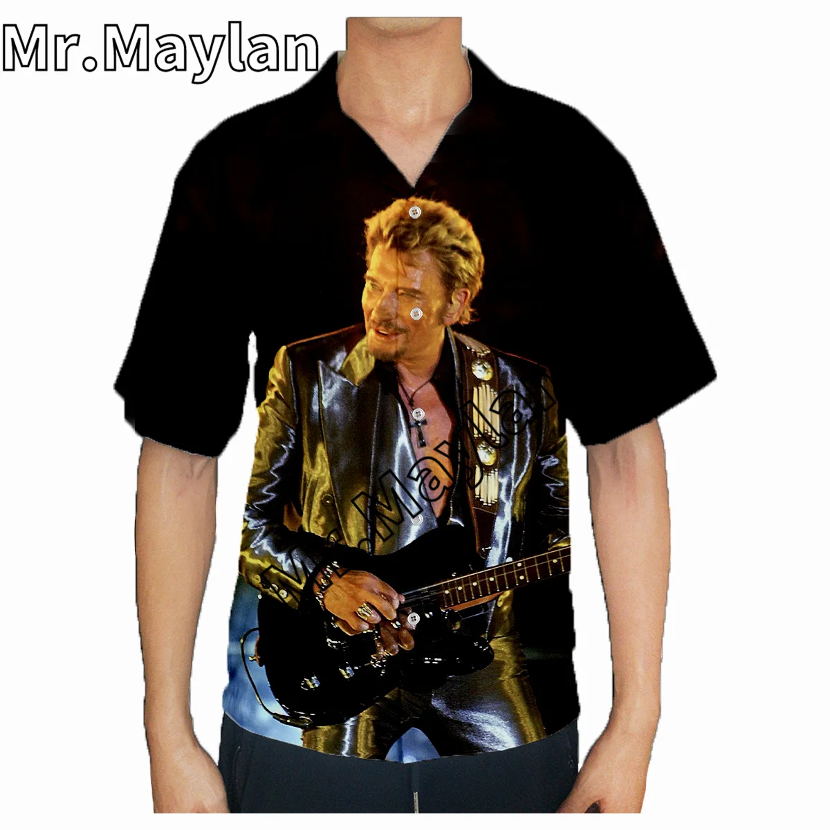 ใหม่ Johnny Hallyday เสื้อ3D ฤดูร้อนฮาวายเสื้อสั้นสำหรับผู้ชายเสื้อผู้ชายเสื้อเชิ้ตขนาดใหญ่2023 5XL เสื้อ Chemise Homme-8111