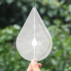 Water Drop Wind Spinner Hanging Decor Stainless Steel 3D Rotary Flowing Effect Wind Chimes Catcher Pendant Mirror Reflection