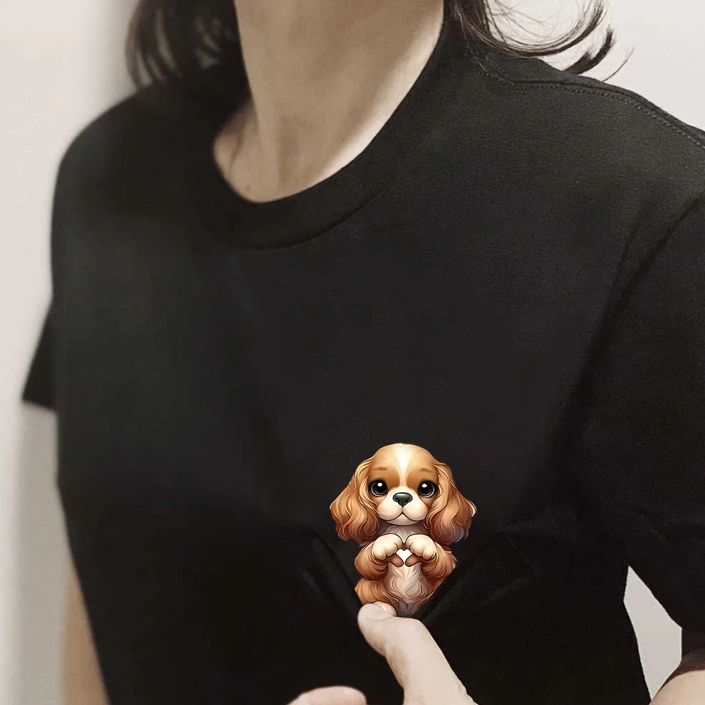 CLOOCL Charles King Dog Cotton T-Shirts Puppy Hand Heart Gesture Print Pocket T-shirt Men Women Short Sleeve Shirts Hip Pop Tops