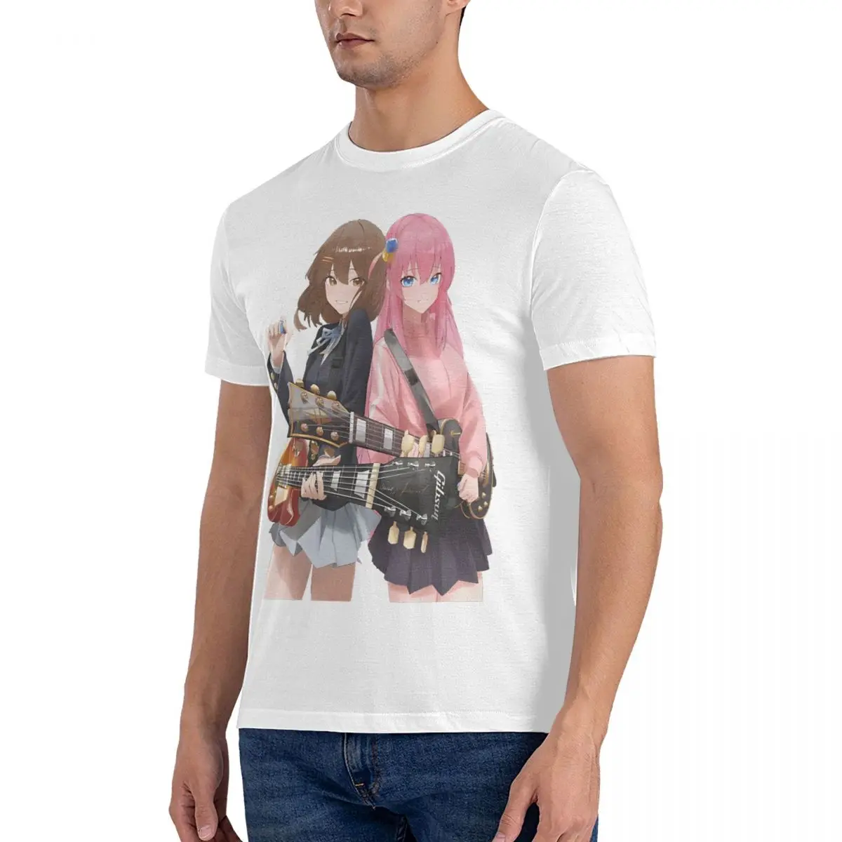 Men's Gotou Hitori Anime The Rock T Shirts Bocchi Pure Cotton Tops Fashion Short Sleeve O Neck Tees Unique T-Shirts