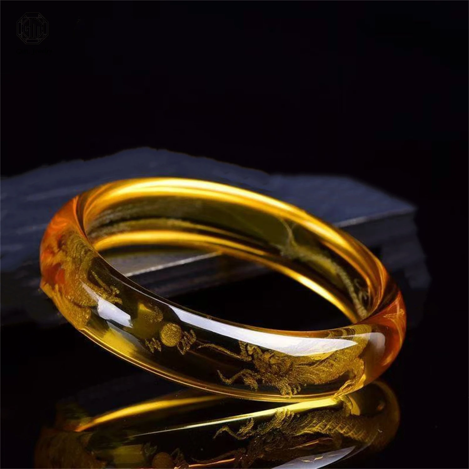 Korean Style Brazil Yellow Crystal Dragon Phoenix Bangle Women Thin Bangle Live Stream Supply Factory Wholesale