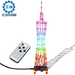 DIY Electronic RGB LED Flashing Tower Kit Light Cube Component Soldering Project Practice Animation Spectrum Mode Remote Control