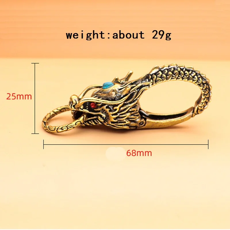 Pure Brass Red Eyes Dragon Head Keyrings Zodiac Dragon Keychain Men Waist Buckle Car Key Chain Pendant Charms Vintage Jewelry