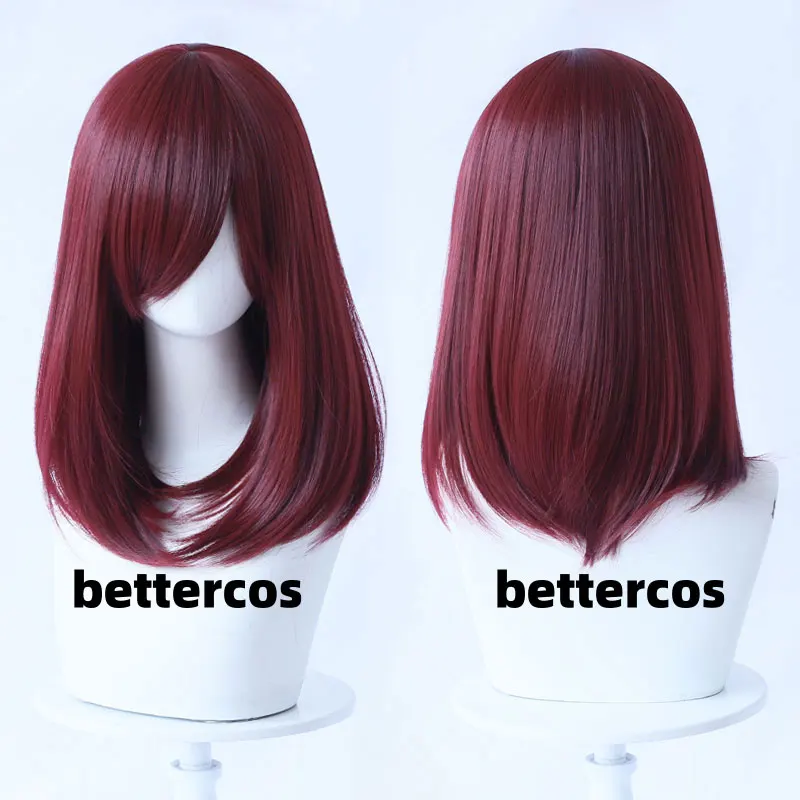 High Quality 40cm Medium Cosplay Wig With Bang Blond Pink Red white Gray Heat Resistant Synthetic Hair Wigs + Wig view 2
