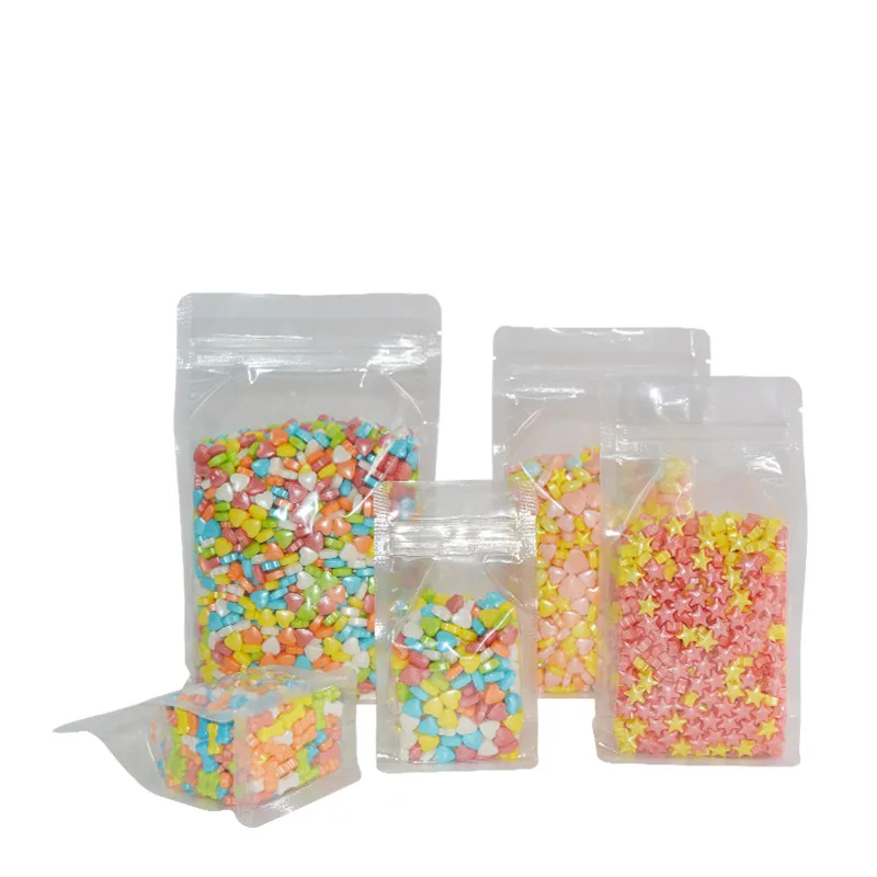 100pcs/Lot Transparent Plastic Food Bag Stand Up Ziplock Pouches for Packaging Nuts Grains Dry Goods