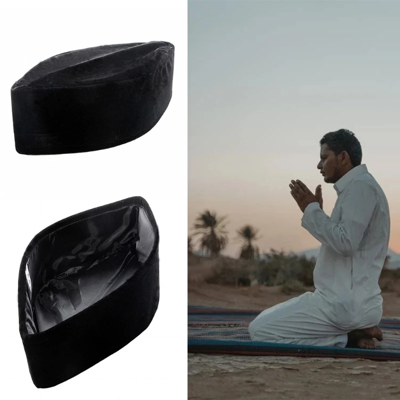 Muslim Men Black Kufi Hat Islamic Turkish Takke Foldable Autumn Winter Prayer Bonnet Hijab Arabia Turban