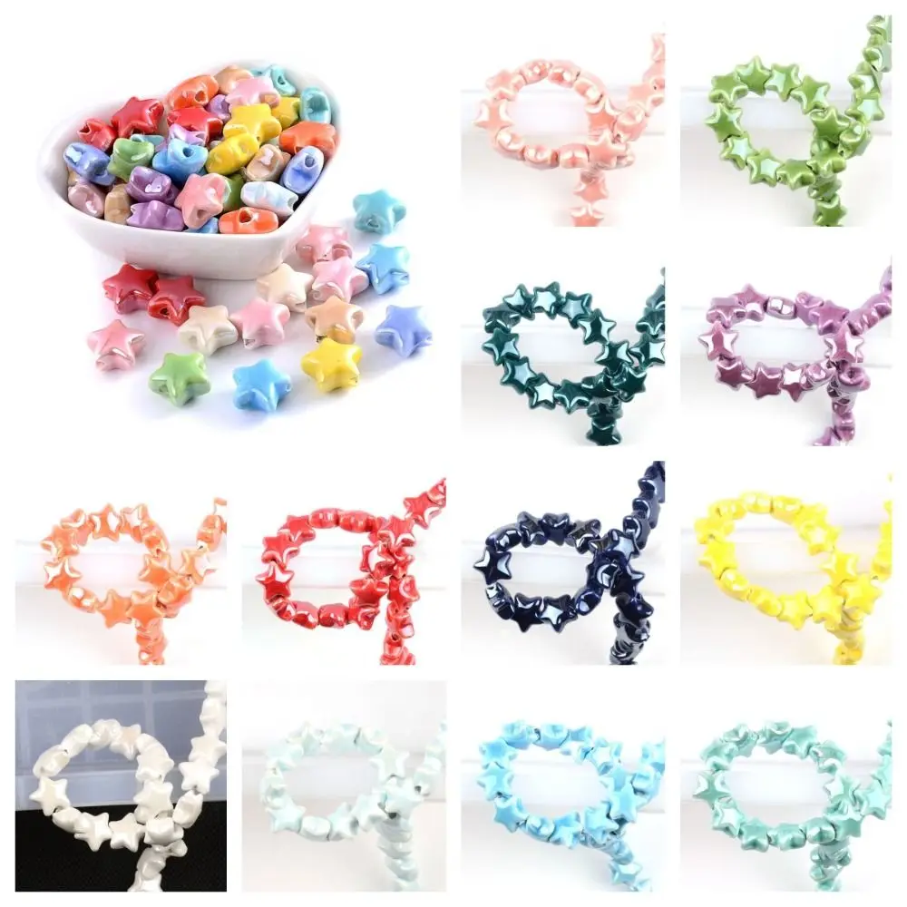 

10pcs Handmade Craft Star Beads Fashion Ceramic Ceramic Spacer Loose Beads Cartoon Design 3D Jewelry Making Material Gift