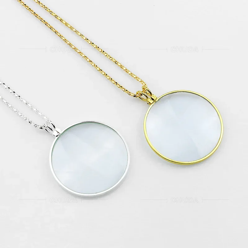 Decorative Monocle Necklace with 5x Magnifier Magnifying Glass Pendant Gold Silver Plated Chain Necklace for Women Jewelry Gift