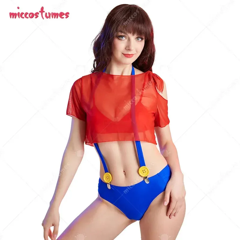 CyHAIKYUU المرأة Kawaii قطعتين مجموعة البكيني مع الشيفون الأحمر التستر النساء ملابس السباحة ثوب السباحة مع حزام الكتف