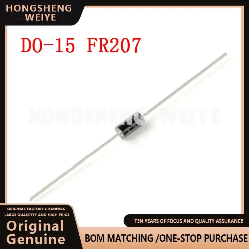 100%new 100PCS Rectifier Diode 2A 100 0 v DO-15 FR207