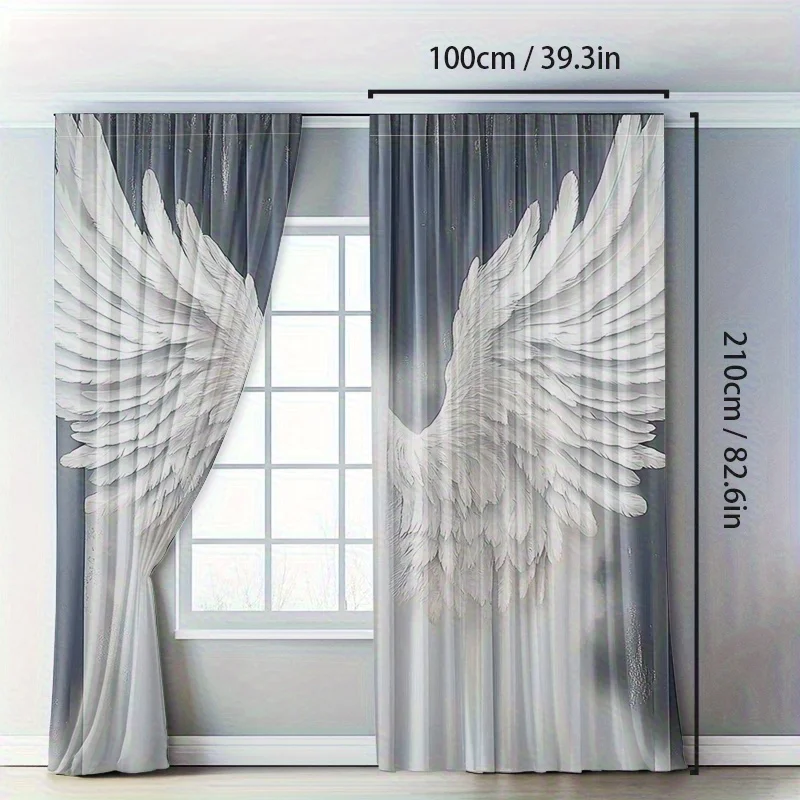 

2pcs Angel Wings Print Curtains with Rod Pocket – for Living Room, Bedroom & Office Decor