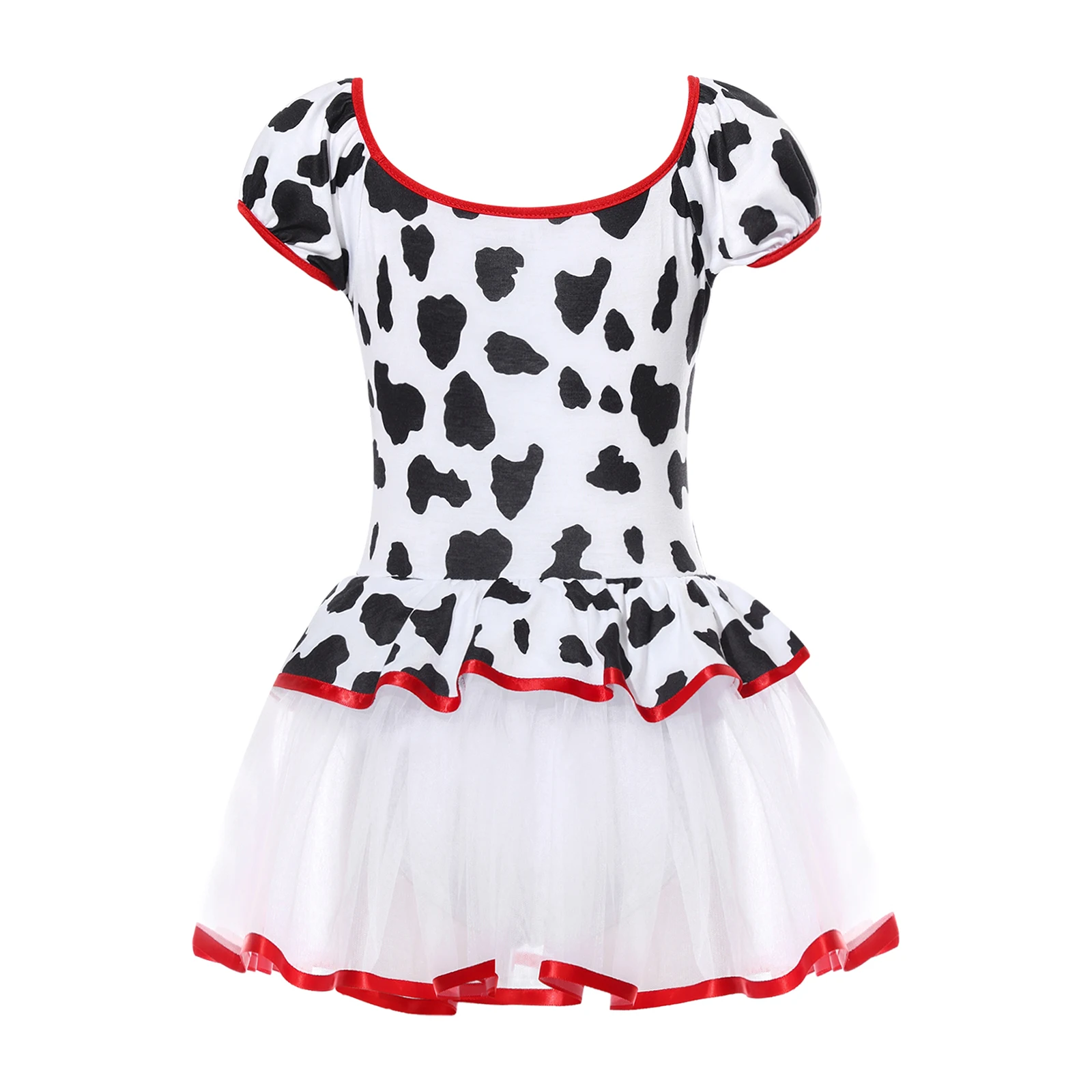 Kids Girls Ballet Dance Dress Halloween Cosplay Costume Carnival Performance Dress Up Short Pouf Sleeve Print paillettes Tutu Dress