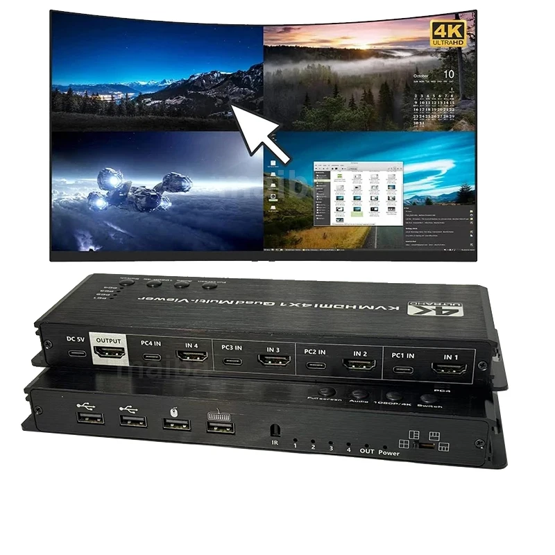 Przełącznik KVM 4K HDMI 4x1 z funkcją Quad Multi Viewer 4 wejścia 1 wyjście HDMI Multiviewer Przełącznik USB 4 wejścia 1 wyjście dla 4 PC Share