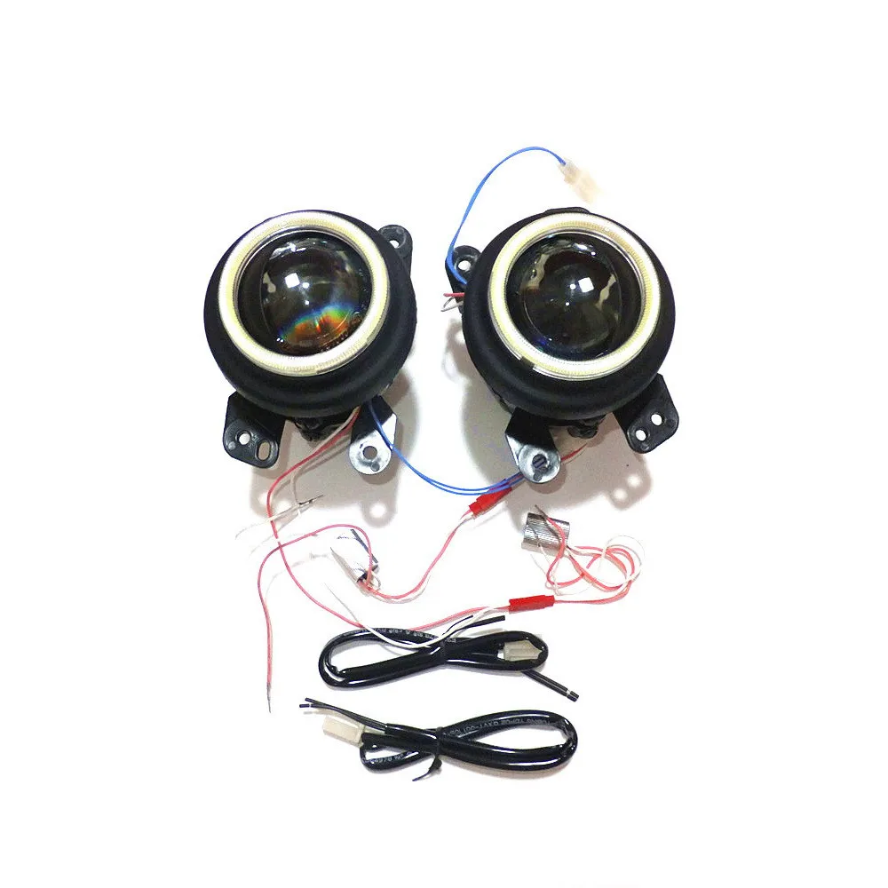 Car Bifocal Lens Fog Lamp Assembly + Angel Eye Rings DRL Case for Dodge Charger Jeep Wrangler Chrysler Fiat Freemont etc.