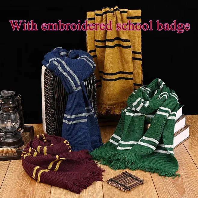 Nueva bufanda de Gryffindor para niños y adultos, bufanda larga de Ravenclaw Hermione, bufanda cálida de Slytherin Hufflepuff para hombres y mujeres, regalos de vacaciones
